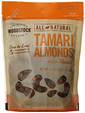 WOODSTOCK Roasted/Flavored Nuts - Almonds, Roasted Tamari 7.5oz