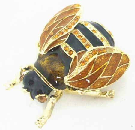 Welforth Fine Pewter, BUMBLE BEE JEWELRY BOX W/AMER STONES