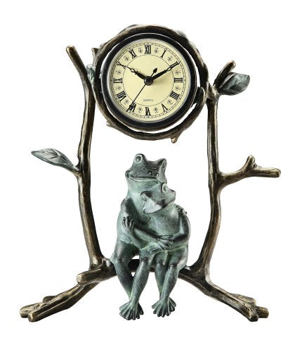 Mother and Baby Frog Clock 10"H 9"W 3.5"D Aluminum 1.32lbs