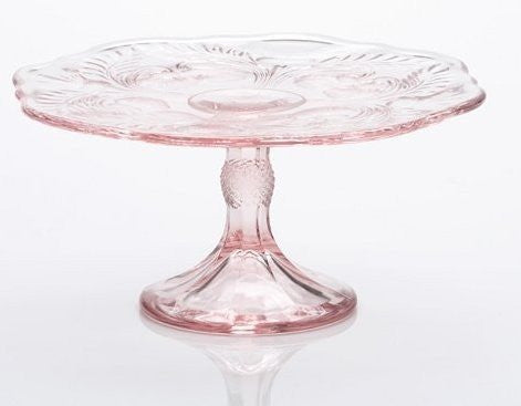9" Pink Glass Inverted Thistle Pattern Cake Cup Cake Plate Stand