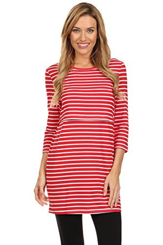 Bailey Stripe Empire Access Women's Maternity and Nursing Top - Red/White, Large