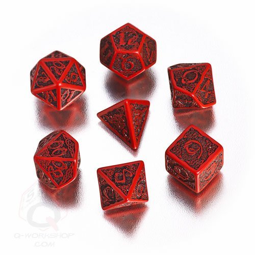 Celtic 3D - Revised Red & black Dice Set (7)