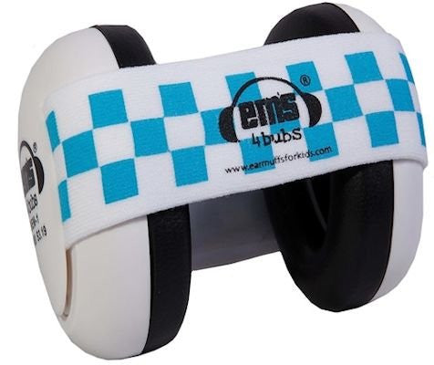 Em's 4 Bubs Hearing Protection Baby Earmuffs Size 0-18 Months (Color: Blue/White)