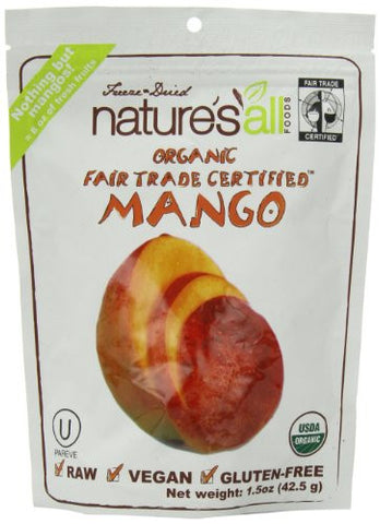 Nature's All Foods Freeze Dried Fruit Mango, Fair Trade Raw At least 95% Organic (1.5 oz.)