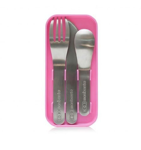 monbentoTM Reusable MB Nomad Stainless Steel Cutlery Set with Case, in Pink