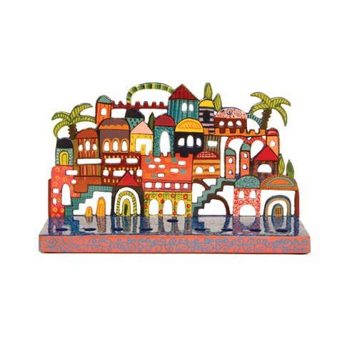 Painted Laser Cut Hanukkah Menorah - Jerusalem
