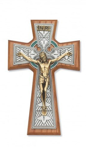 8" Walnut Celtic Crucifix Tutone