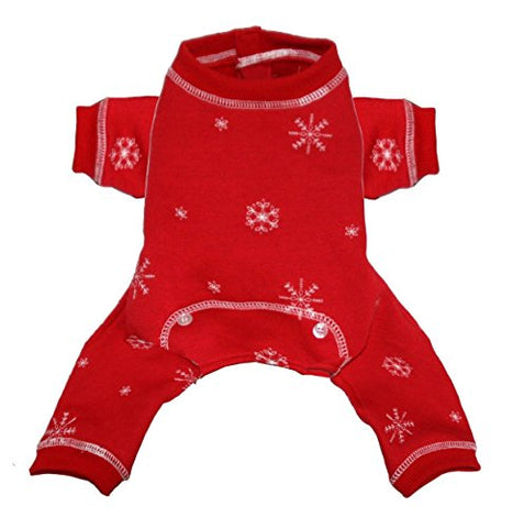 Hip Doggie Snowflake Longjohns - Red, Big Dog XS
