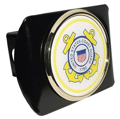 United States Coast Guard USCG "Black with Gold Plated Seal Emblem" Metal Trailer Hitch Cover Fits 2 Inch Auto Car Truck Receiver