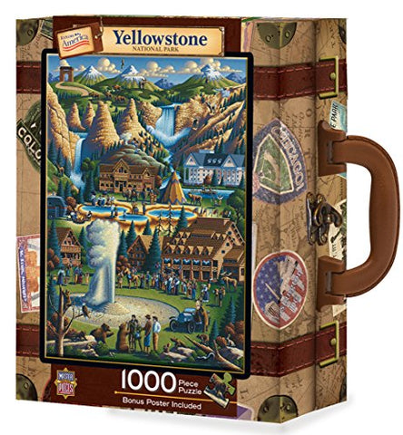 National Parks 1000pc Suitcase - Yellowstone, 8" X 8" X 2.25" 8.25" X 9" X 3"