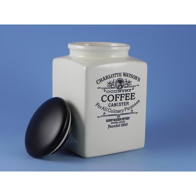 Charlotte Watson Square Jar Large Coffee, Cream with wooden black lid