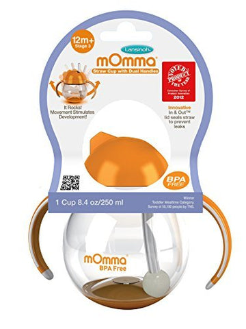 mOmma Straw Cup with Dual Handles, Orange