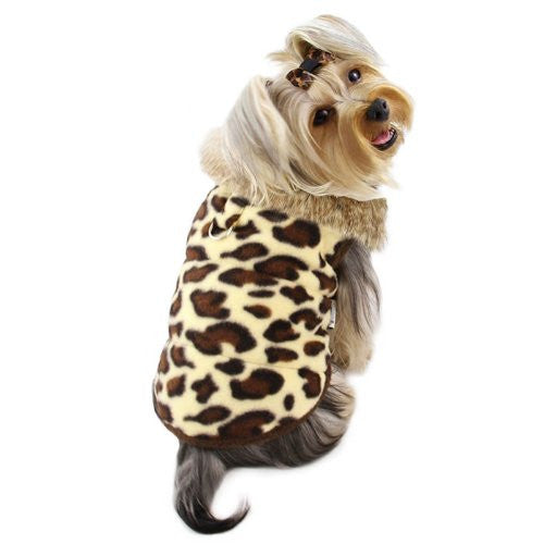Padded Leopard Print Vest with Fur Collar, XL
