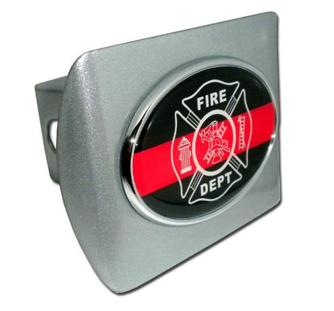 Firefighter Oval Emblem on Brushed Metal Hitch Cover