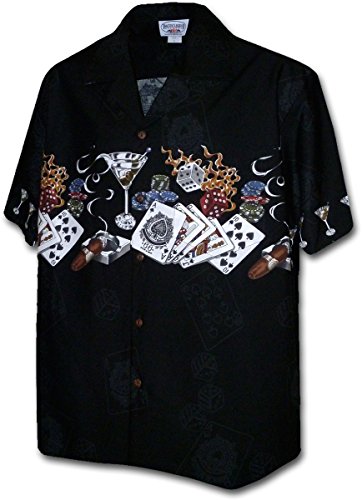 Men's Poker Casino Hawaiin Shirt-Black, XL