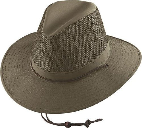 Aussie Breezer - Packable Polycotton w/ Chin Cord, 3 in Brim, Crushable, Olive, Small