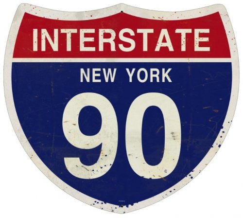 New York Interstate 90 custom metal shape measures 16 inches by 16 inches