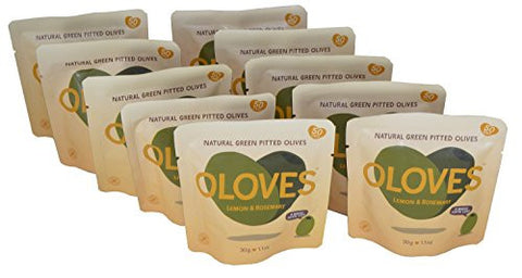 Oloves Lemony Lover, pitted green olives with lemon and garlic, 1.1oz X 10 Packages