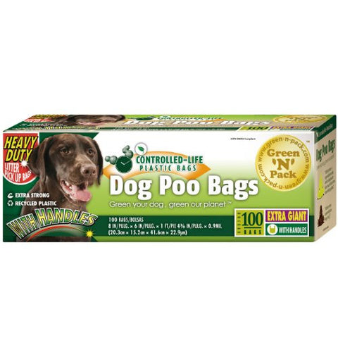 Dog Waste Bags, Extra Giant, Heavy Duty, Handle Ties,100-Count