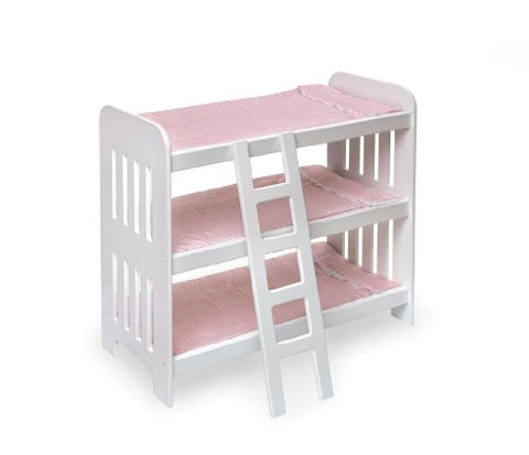 TRIPLE DOLL BUNK BED w LADDER & GINGHAM MATS