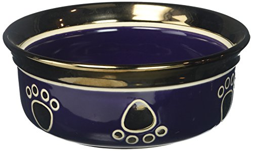 ETHICAL STONEWARE DISH RITZ COPPER RIM DOG DISH , 7 INCH - PURPLE