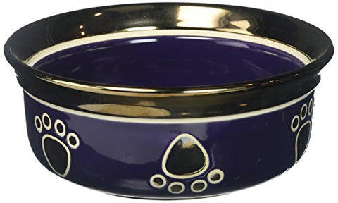 ETHICAL STONEWARE DISH RITZ COPPER RIM DOG DISH , 7 INCH - PURPLE