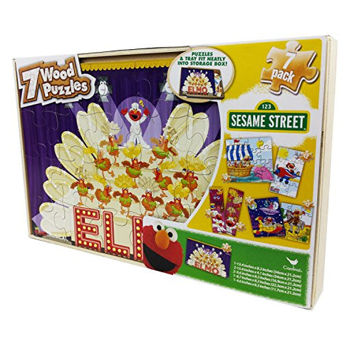LICENSED 4 WOOD PUZZLES IN WOOD STORAGE BOX - Sesame Street