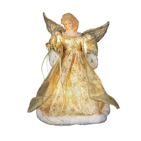 10/L GOLD DRESS ANGEL TREE TOPPER WITH 30" LEAD WIRE - INDOOR USE ONLY