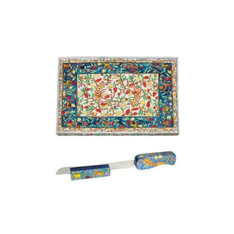Challah Board - Oriental, 16.3x12.4 inch and Knife and Stand - Oriental, 12.5x1.5x1.5 inch