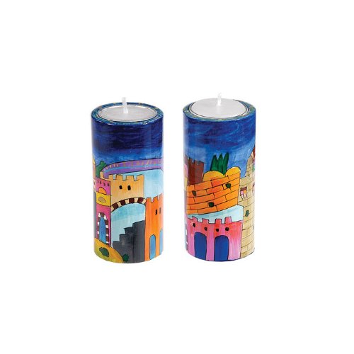 Round Big Candlesticks - Pair - Jerusalem, 1.8x4 inch