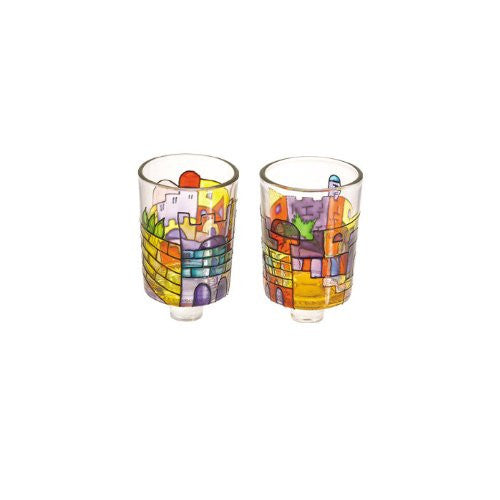 Pair of Glass Candle Holders - Jerusalem