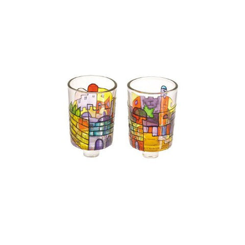 Pair of Glass Candle Holders - Jerusalem