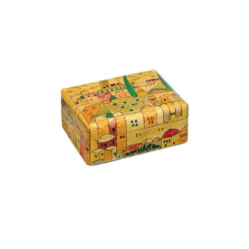 Wooden Painted Jewelry Box - Small - Jerusalem, 3.5x2.5x1.6 inch