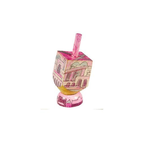 Small Dreidel and Stand - Pink Jerusalem, 3.6x1.4x1.4