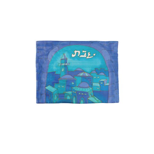 Silk Painted Challah Cover -  Vista Turquoise, 20x16 inch