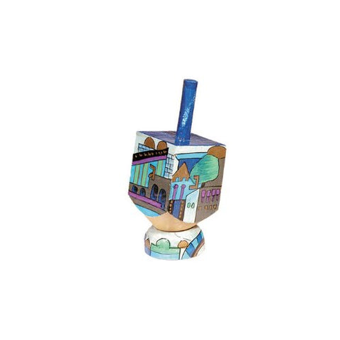 Small Dreidel and Stand - Blue Jerusalem, 3.6x1.4x1.4