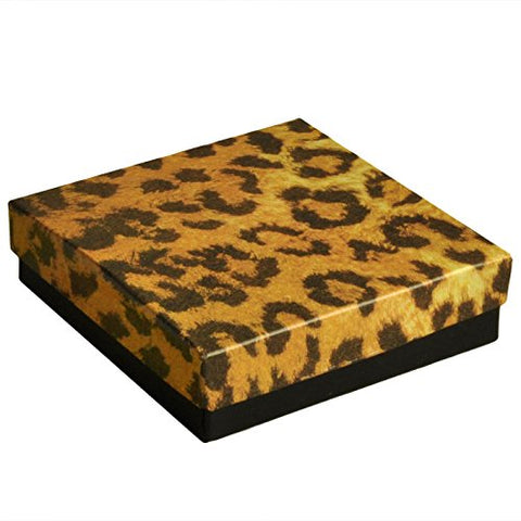 100pcs Paper Cotton Filled Boxes, 3 1/2''W x 3 1/2''D x 1''H - Leopard
