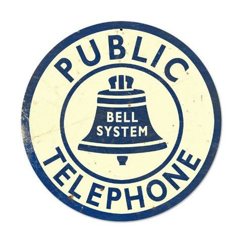 Bell Telephone round metal sign measures 14 inches by 14 inches