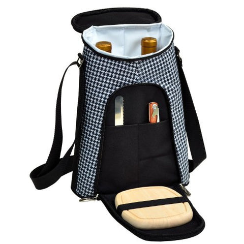 2-Bottle Wine Carrier & Cheese Set (Color: Houndstooth)
