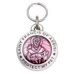 Pewter St. Francis Pet ID Tag - Pink