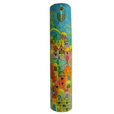 Large Wooden Mezuzah - Jerusalem MZL-24, 6x1.2x0.5 inch