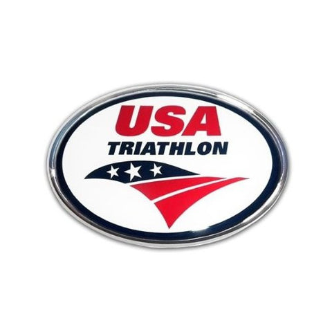 USA Triathlon Premier Metal Auto Emblem - Colored Text Logo