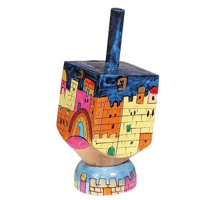Small Dreidel and Stand - Dark Jerusalem, 3.6x1.4x1.4