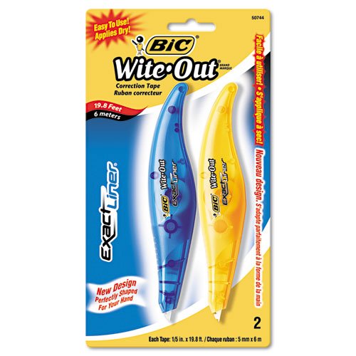 Bic Wite-Out Exact Liner Correction Tape, 1/5" x 236", Blue/Orange, 2/Pack