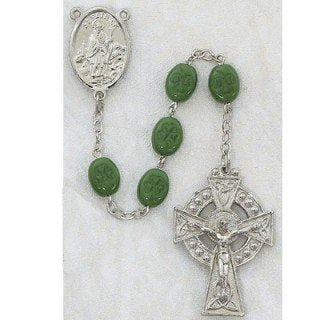 8x11mm Oval Green Shamrock Rosary, 24" Length