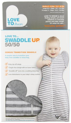 Love To Dream Swaddle UP- 50/50- Gray Stripe- Medium 13 - 18.5 lbs