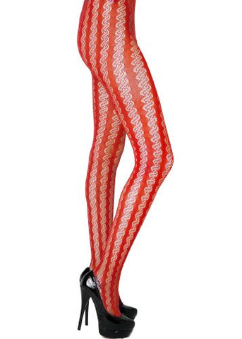 Yelete Striped Coils Colored Fishnet Pantyhose - Red
