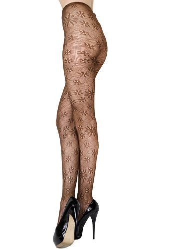 Yelete Retro Flower Burst Diamond Colored Fishnet Pantyhose - Coffee