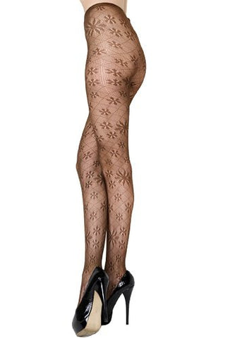 Yelete Retro Flower Burst Diamond Colored Fishnet Pantyhose - Coffee