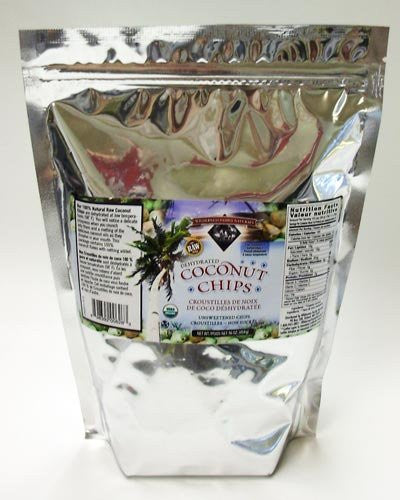 Coconut, Dehydrated at 98 degrees, unsweetened, Certified Organic, chips, 1 lb.
